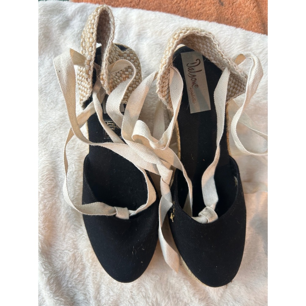 Viscata Canvas Espadrille Wedge Lace Up Sandals Black Womens US 7